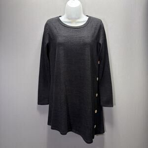 Reborn J Long Sleeve Soft Dark Gray Knit Sweater Tunic Top Shirt Women's M Fall